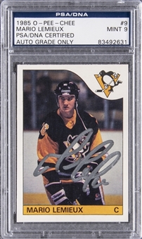 1985-86 O-Pee-Chee #9 Mario Lemieux Signed Rookie Card - PSA/DNA MINT 9